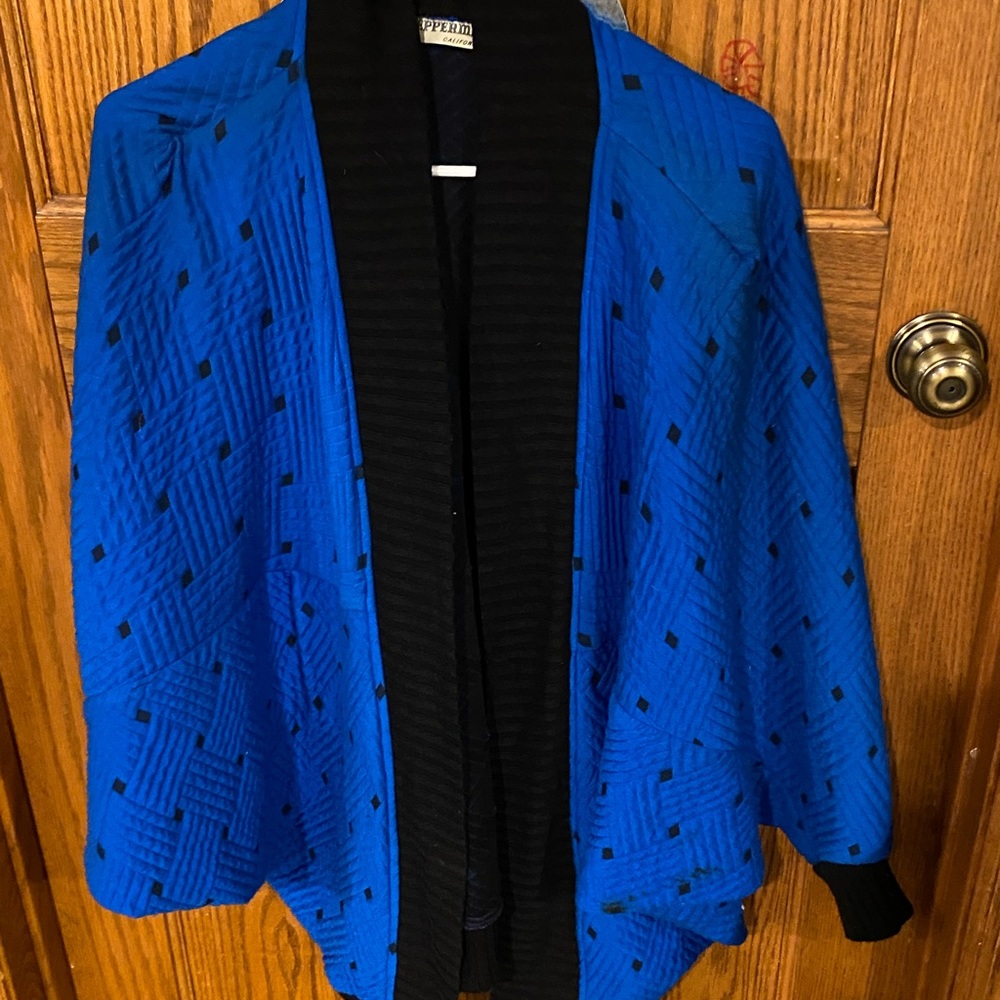 Womens Peppermill Cardigan, Blue with black diamonds, One size fits all.
